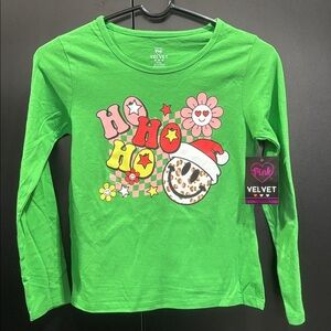 Pink Velvet HO HO HO Smiley face with Santa hat, flowers,Christmas